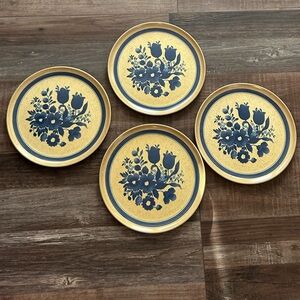 Set of 4 Vintage Blue Floral Melamine Dinner Plates Lexington Made In USA